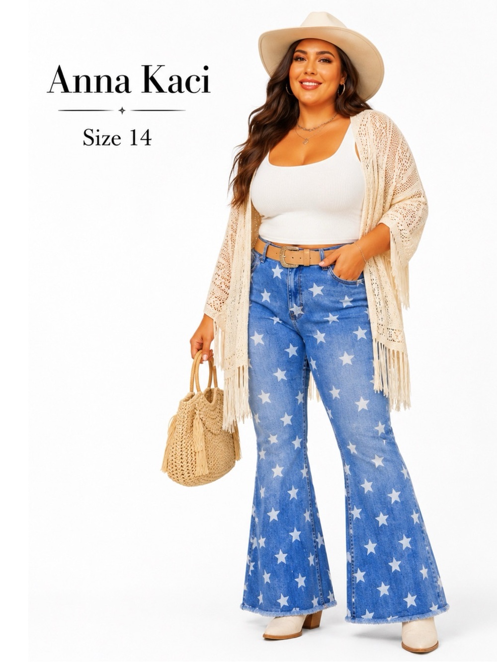 Anna Kaci High Rise Flare Star Print Jeans